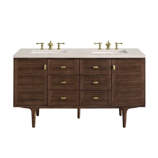 James Martin Vanities Amberly 60in Double Vanity, Mid-Century Walnut w/ 3 CM Eternal Marfil Top 670-V60D-WLT-3EMR - main